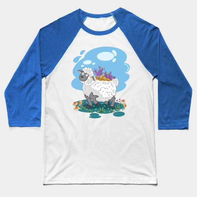 The bird's mom makes a nest on a sheep's back Baseball T-Shirt by Athikan